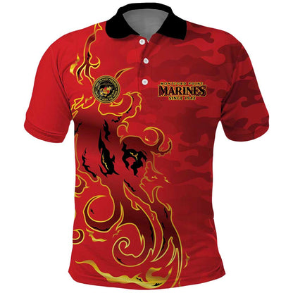 Montford Point Marines Polo Shirt Flame Fire Military Red Camo