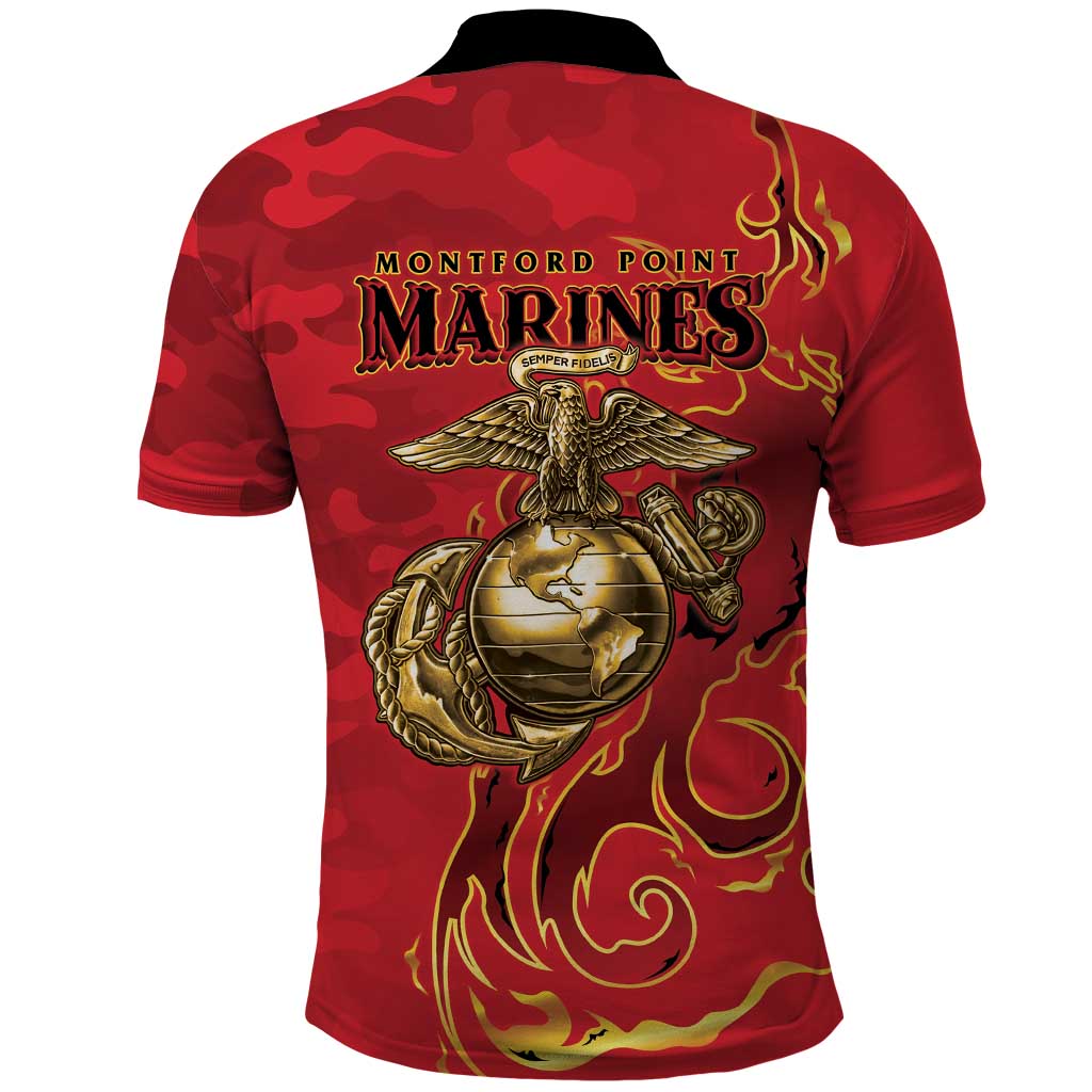 Montford Point Marines Polo Shirt Flame Fire Military Red Camo