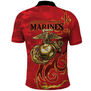 Montford Point Marines Polo Shirt Flame Fire Military Red Camo