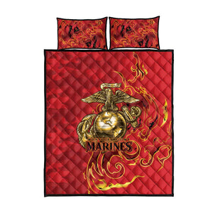 Montford Point Marines Quilt Bed Set Flame Fire Military Red Camo
