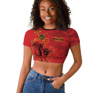 Montford Point Marines Raglan Cropped T shirt Flame Fire Military Red Camo
