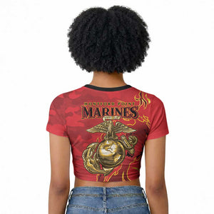 Montford Point Marines Raglan Cropped T shirt Flame Fire Military Red Camo