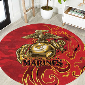 Montford Point Marines Round Carpet Flame Fire Military Red Camo