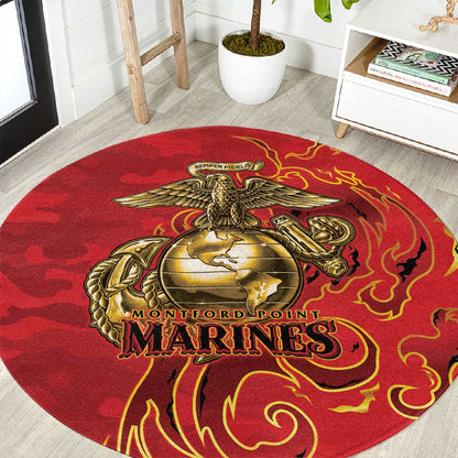 Montford Point Marines Round Carpet Flame Fire Military Red Camo