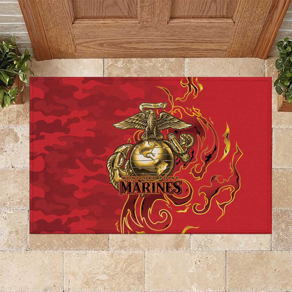 Montford Point Marines Rubber Doormat Flame Fire Military Red Camo
