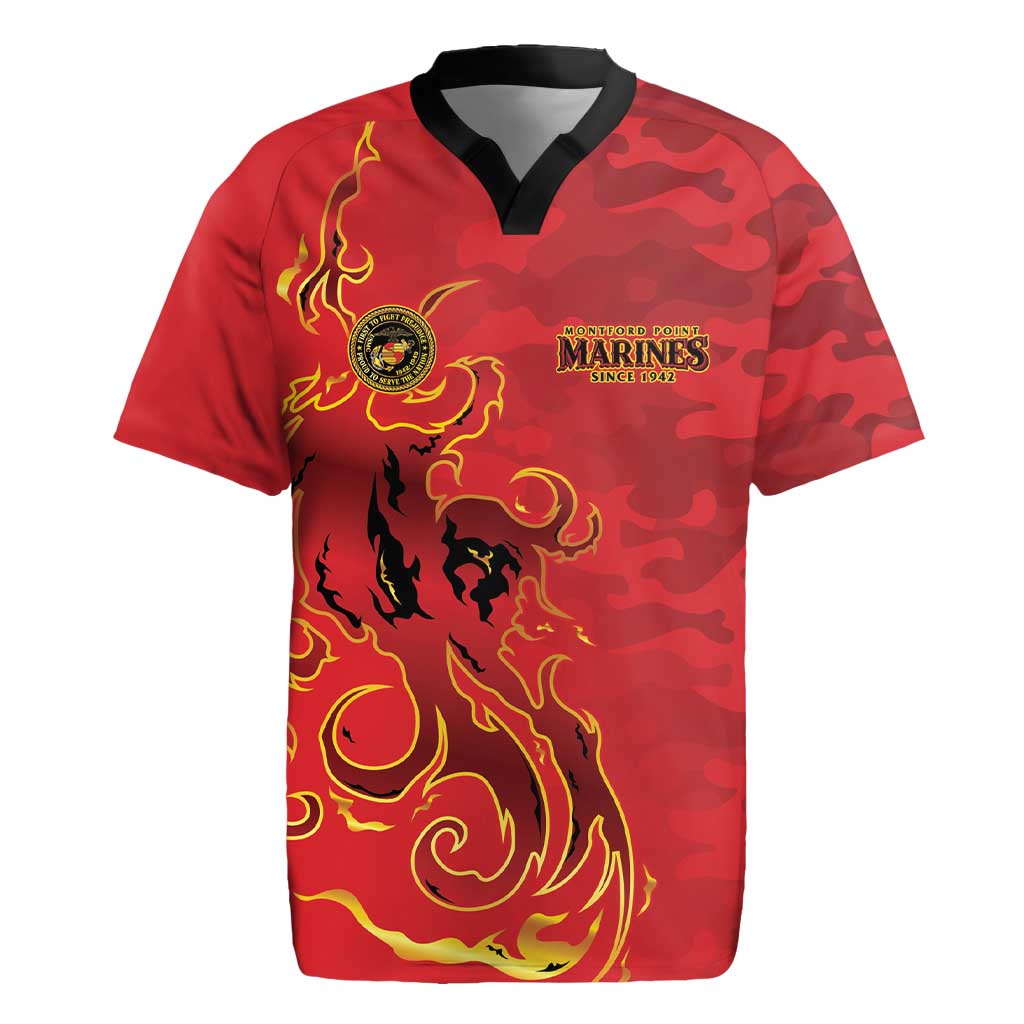 Montford Point Marines Rugby Jersey Flame Fire Military Red Camo