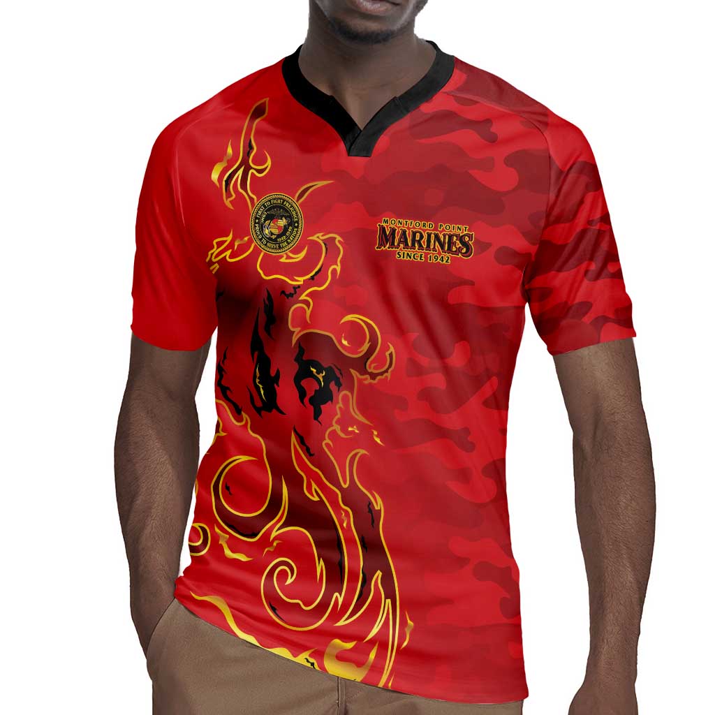 Montford Point Marines Rugby Jersey Flame Fire Military Red Camo
