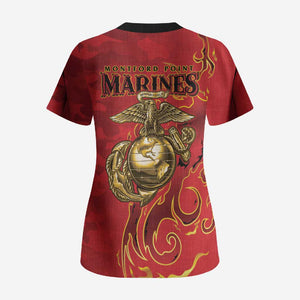 Montford Point Marines Scrub Top Flame Fire Military Red Camo