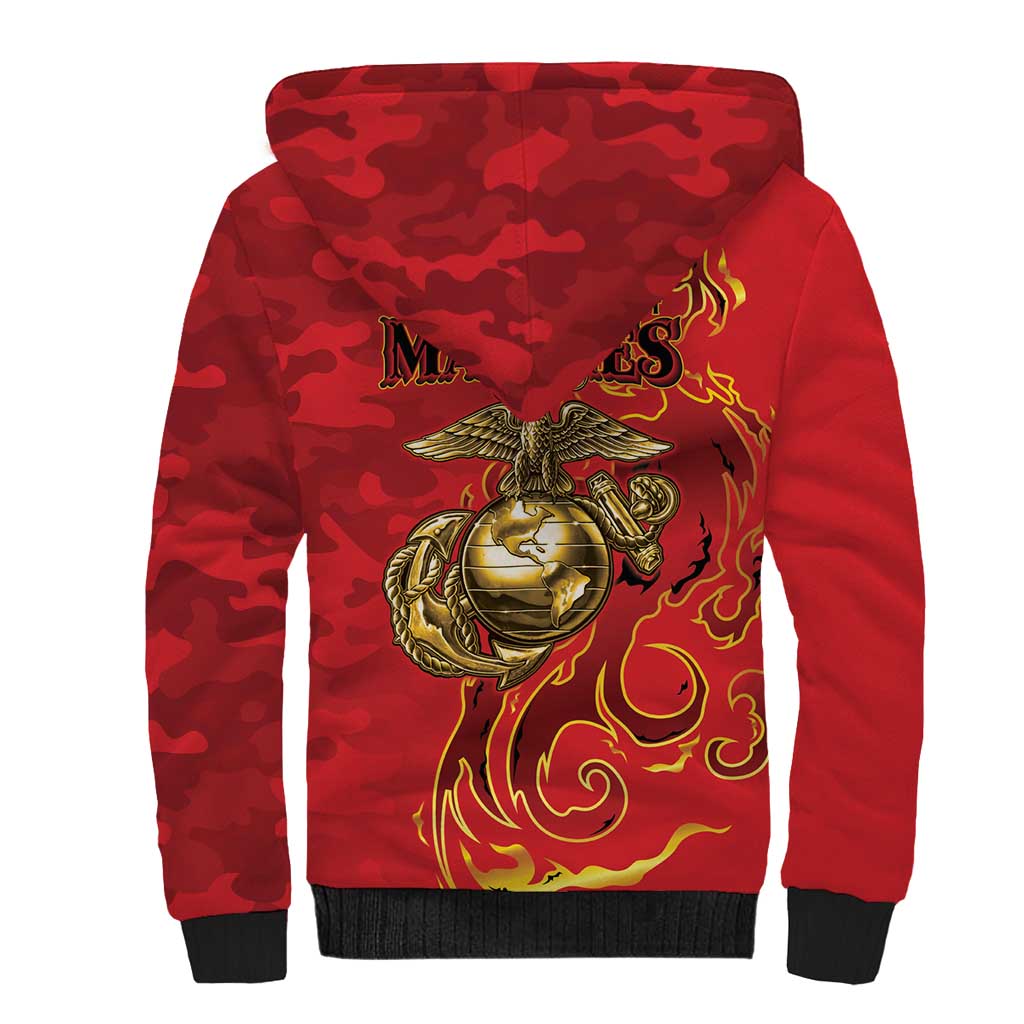 Montford Point Marines Sherpa Hoodie Flame Fire Military Red Camo