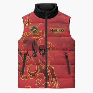 Montford Point Marines Sleeveless Puffer Jacket Flame Fire Military Red Camo
