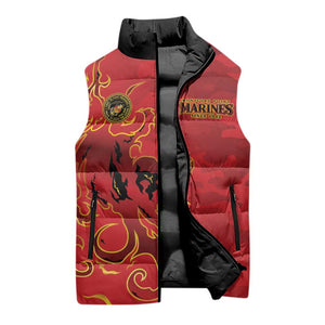 Montford Point Marines Sleeveless Puffer Jacket Flame Fire Military Red Camo
