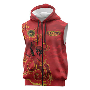 Montford Point Marines Sleeveless Zip Hoodie Flame Fire Military Red Camo