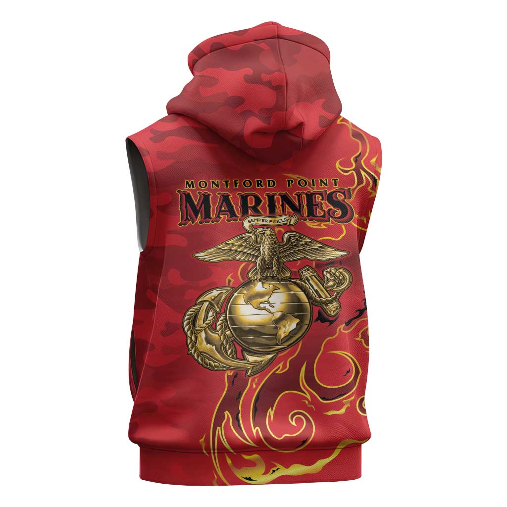 Montford Point Marines Sleeveless Zip Hoodie Flame Fire Military Red Camo