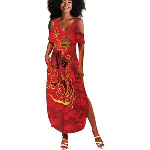Montford Point Marines Summer Maxi Dress Flame Fire Military Red Camo