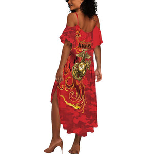 Montford Point Marines Summer Maxi Dress Flame Fire Military Red Camo