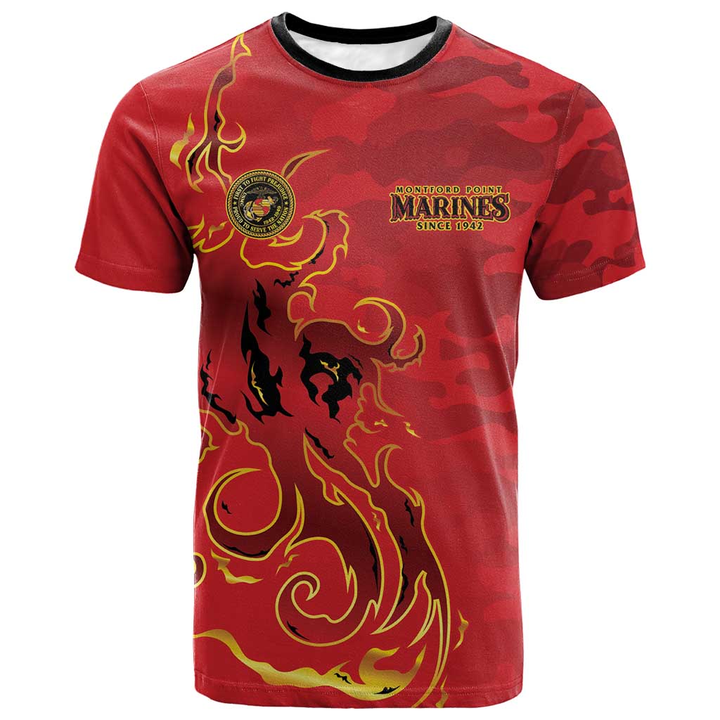 Montford Point Marines T shirt Flame Fire Military Red Camo
