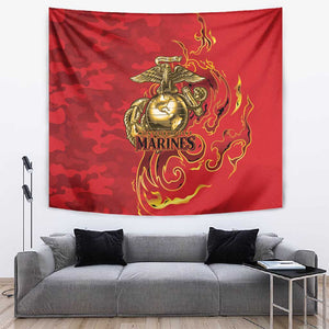 Montford Point Marines Tapestry Flame Fire Military Red Camo