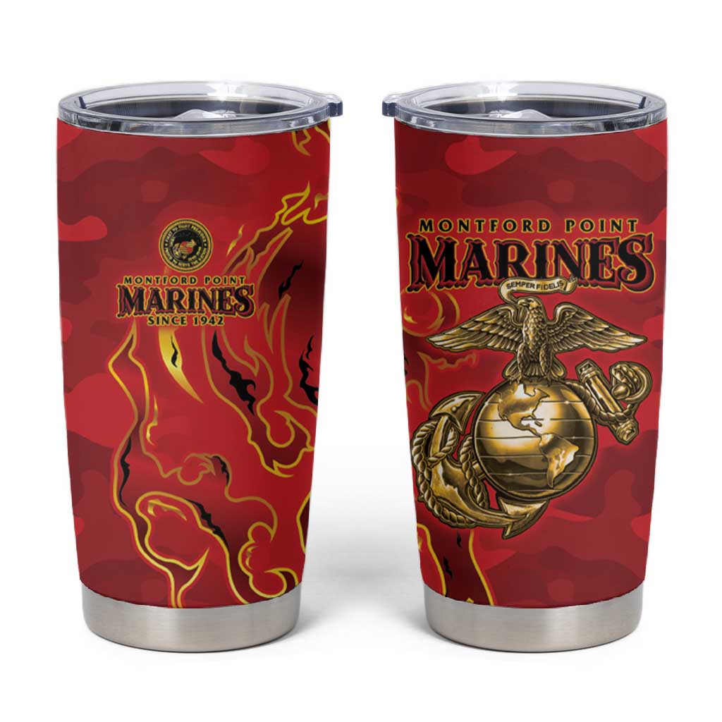 Montford Point Marines Tumbler Cup Flame Fire Military Red Camo