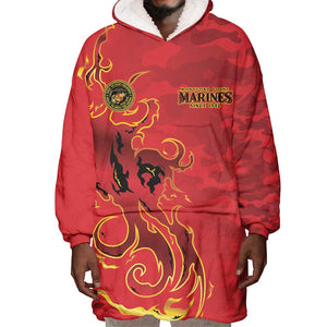 Montford Point Marines Wearable Blanket Hoodie Flame Fire Military Red Camo