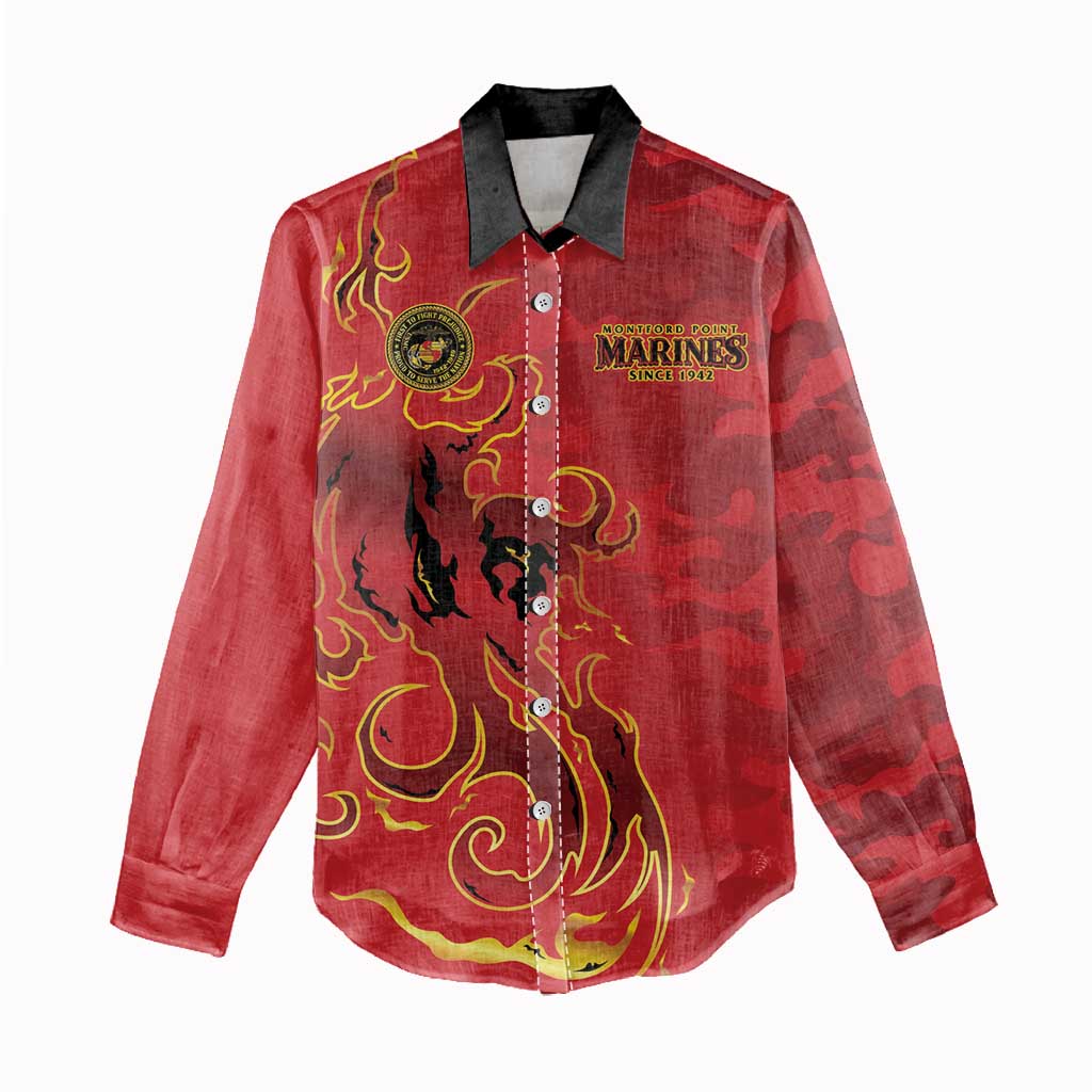 Montford Point Marines Women Casual Shirt Flame Fire Military Red Camo