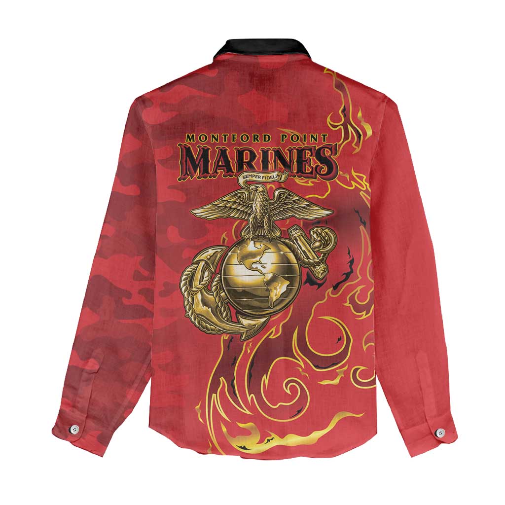 Montford Point Marines Women Casual Shirt Flame Fire Military Red Camo