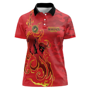 Montford Point Marines Women Polo Shirt Flame Fire Military Red Camo