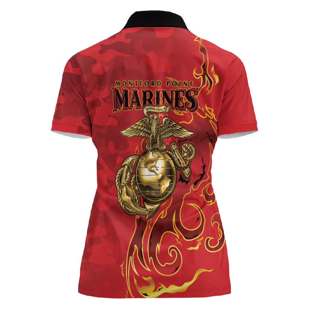 Montford Point Marines Women Polo Shirt Flame Fire Military Red Camo