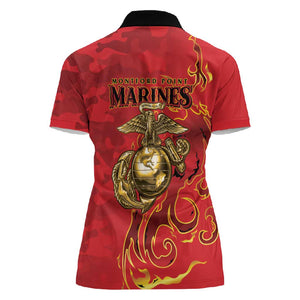 Montford Point Marines Women Polo Shirt Flame Fire Military Red Camo