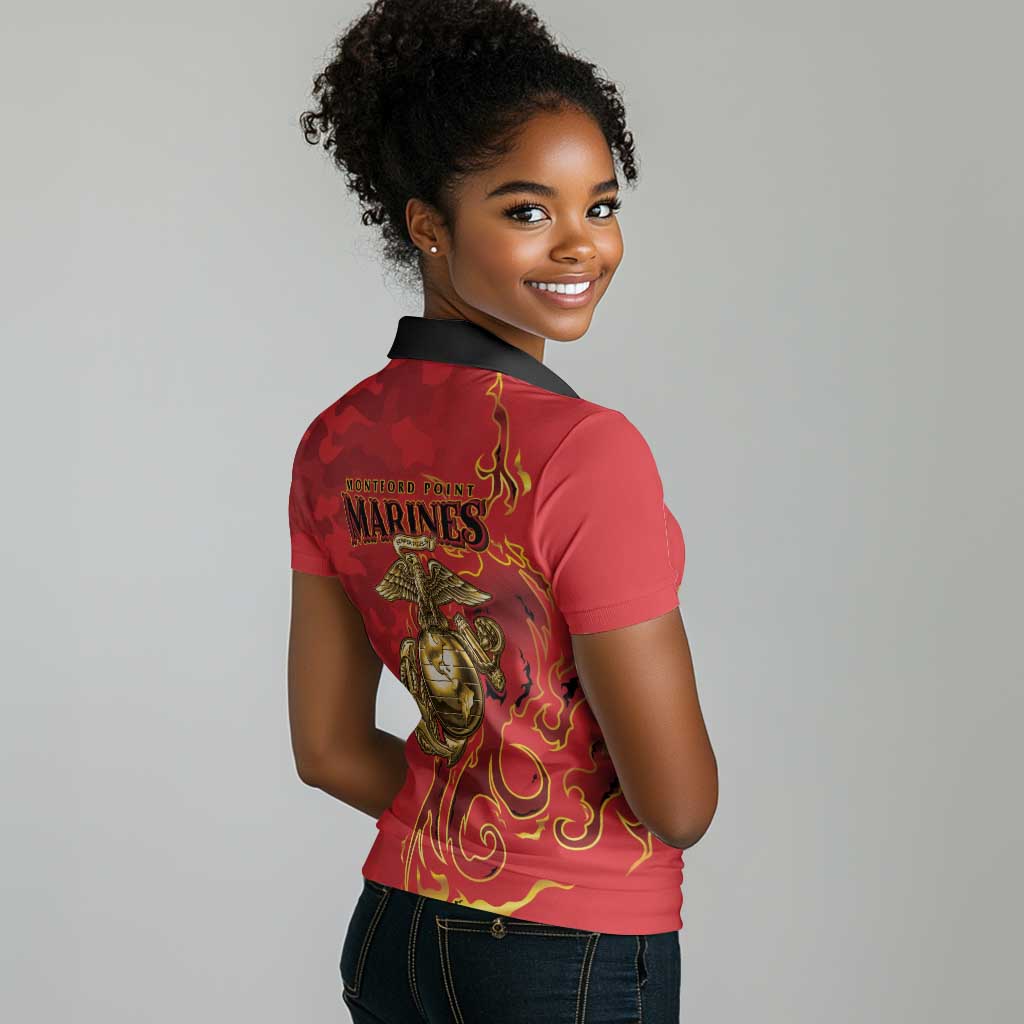 Montford Point Marines Women Polo Shirt Flame Fire Military Red Camo