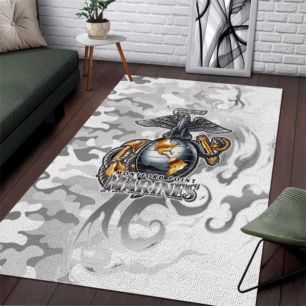 Montford Point Marines Area Rug Flame Fire Military White Camo