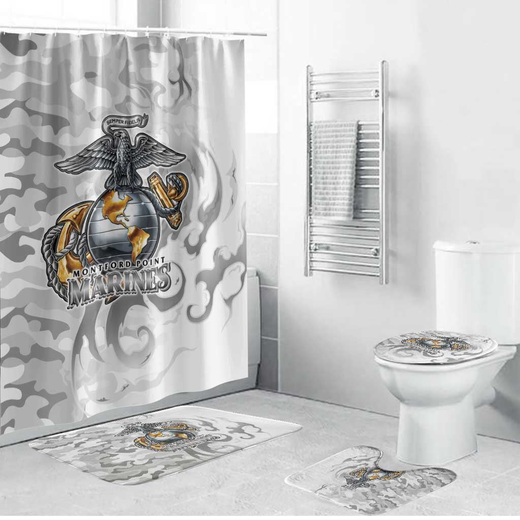 Montford Point Marines Bathroom Set Flame Fire Military White Camo