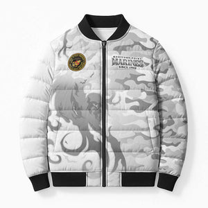 Montford Point Marines Bomber Puffer Jacket Flame Fire Military White Camo