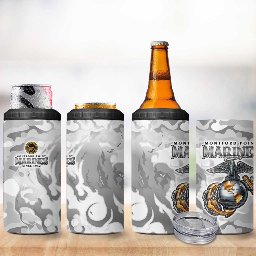 Montford Point Marines 4 in 1 Can Cooler Tumbler Flame Fire Military White Camo