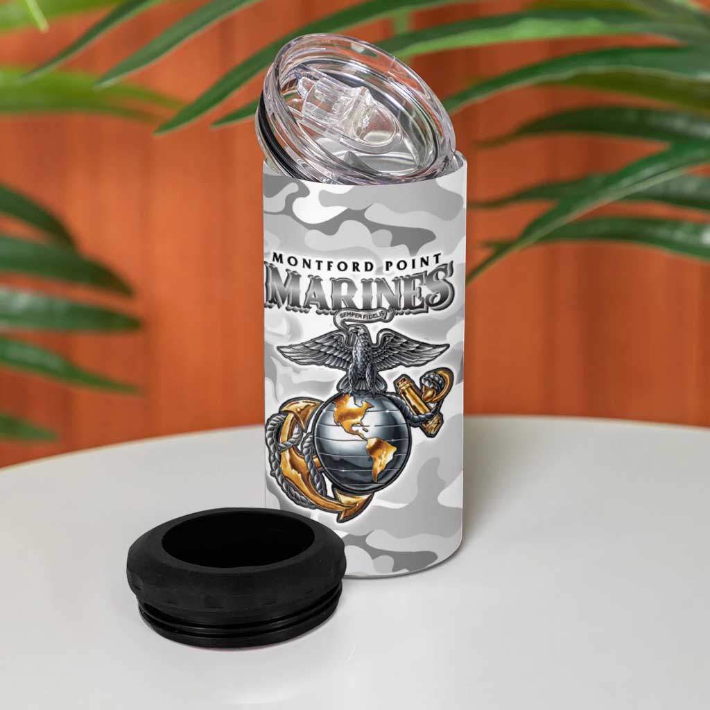 Montford Point Marines 4 in 1 Can Cooler Tumbler Flame Fire Military White Camo