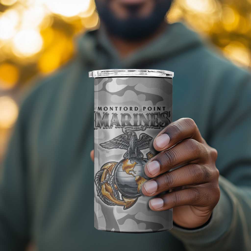 Montford Point Marines 4 in 1 Can Cooler Tumbler Flame Fire Military White Camo