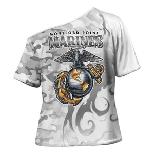 Montford Point Marines Cross Shoulder Shirt Flame Fire Military White Camo