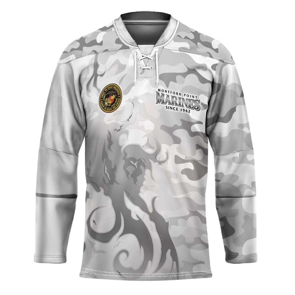 Montford Point Marines Hockey Jersey Flame Fire Military White Camo