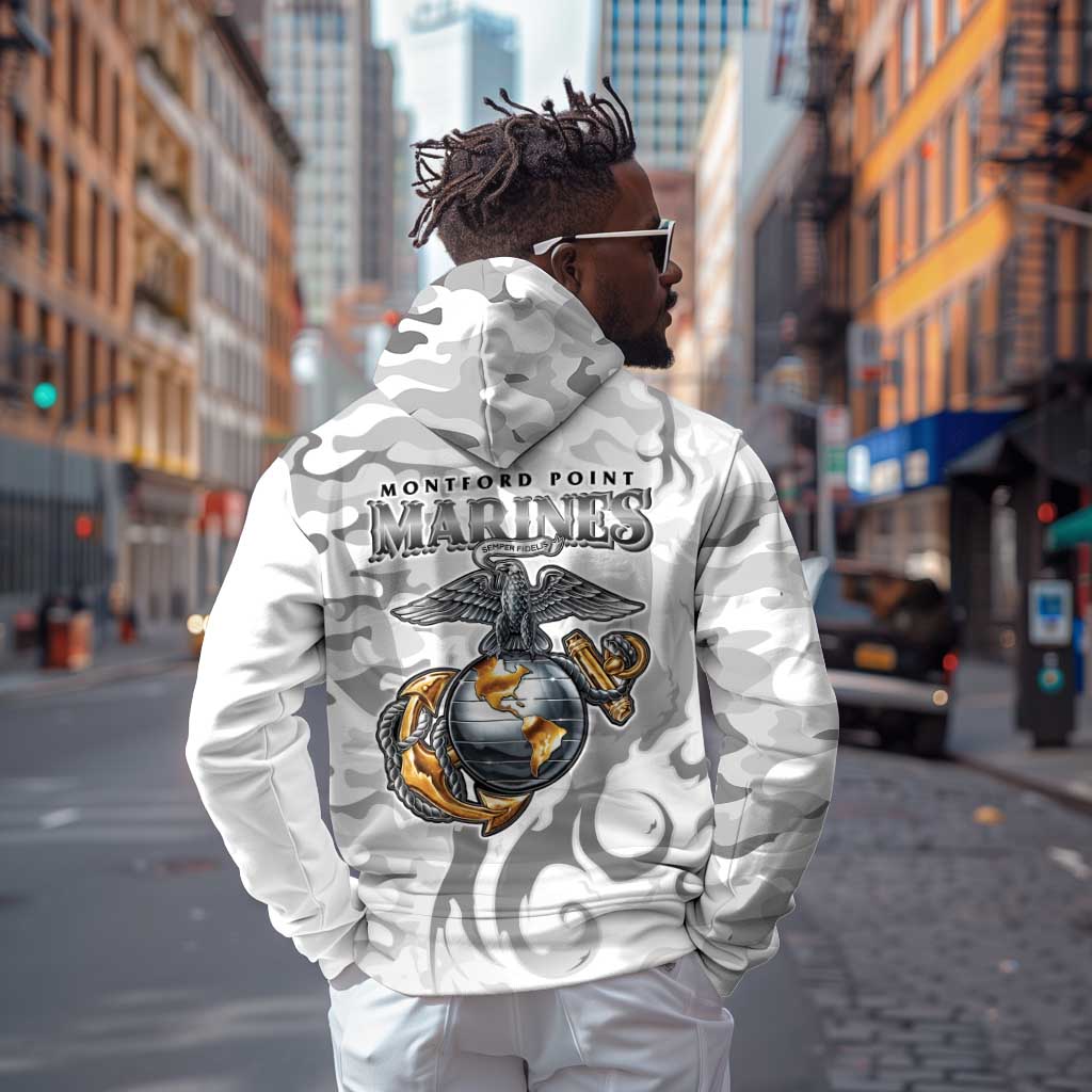 Montford Point Marines Hoodie Flame Fire Military White Camo