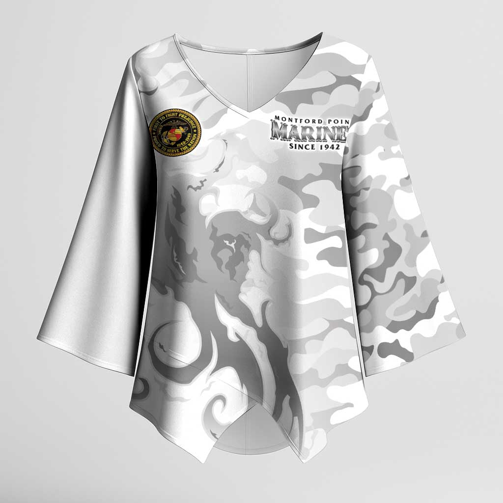 Montford Point Marines Kimono Sleeve Blouse Flame Fire Military White Camo