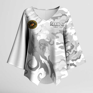 Montford Point Marines Kimono Sleeve Blouse Flame Fire Military White Camo