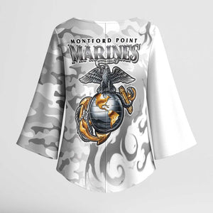 Montford Point Marines Kimono Sleeve Blouse Flame Fire Military White Camo