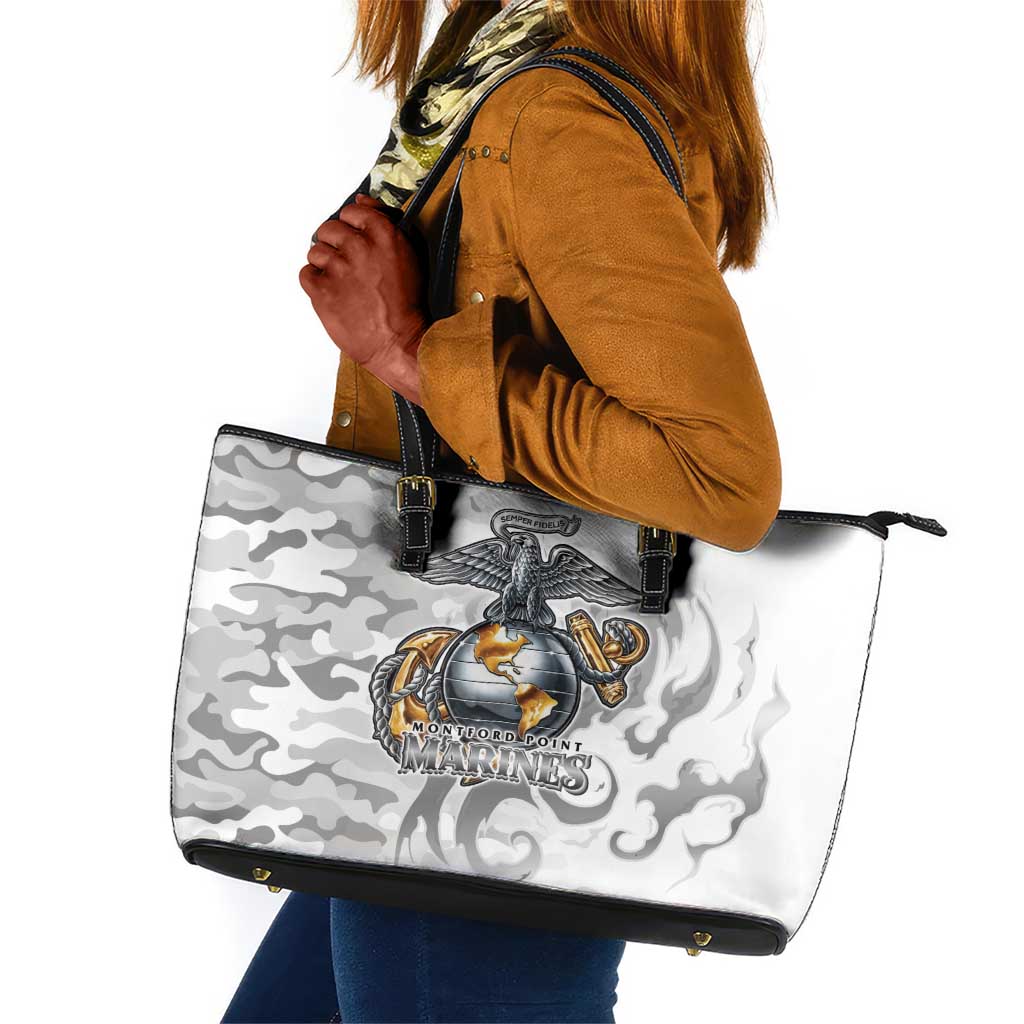 Montford Point Marines Leather Tote Bag Flame Fire Military White Camo