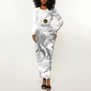 Montford Point Marines Long Sleeve Bodycon Dress Flame Fire Military White Camo