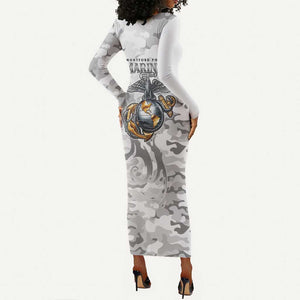 Montford Point Marines Long Sleeve Bodycon Dress Flame Fire Military White Camo