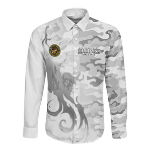 Montford Point Marines Long Sleeve Button Shirt Flame Fire Military White Camo