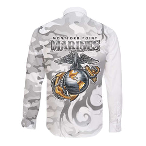 Montford Point Marines Long Sleeve Button Shirt Flame Fire Military White Camo