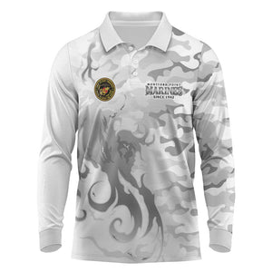 Montford Point Marines Long Sleeve Polo Shirt Flame Fire Military White Camo