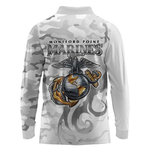 Montford Point Marines Long Sleeve Polo Shirt Flame Fire Military White Camo