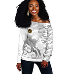 Montford Point Marines Off Shoulder Sweater Flame Fire Military White Camo