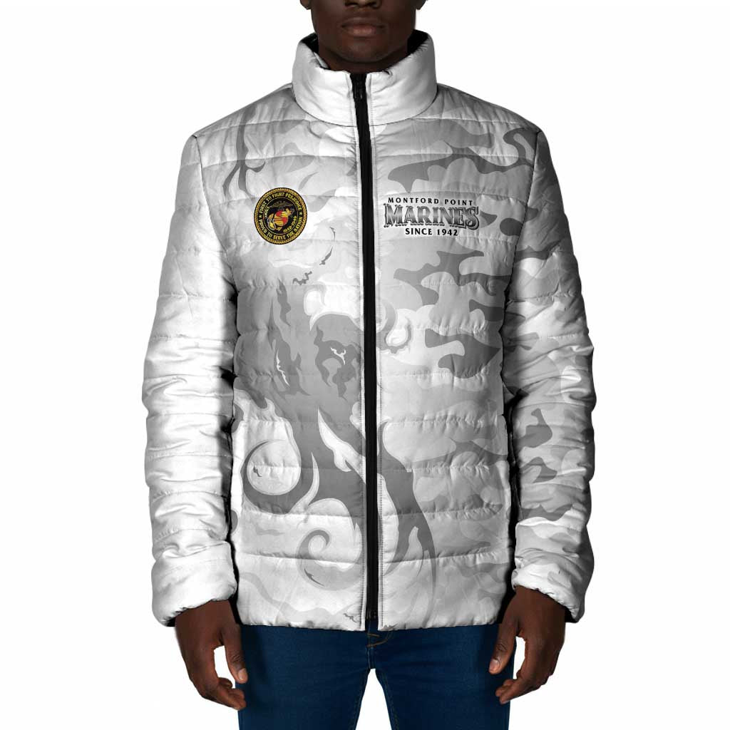 Montford Point Marines Padded Jacket Flame Fire Military White Camo